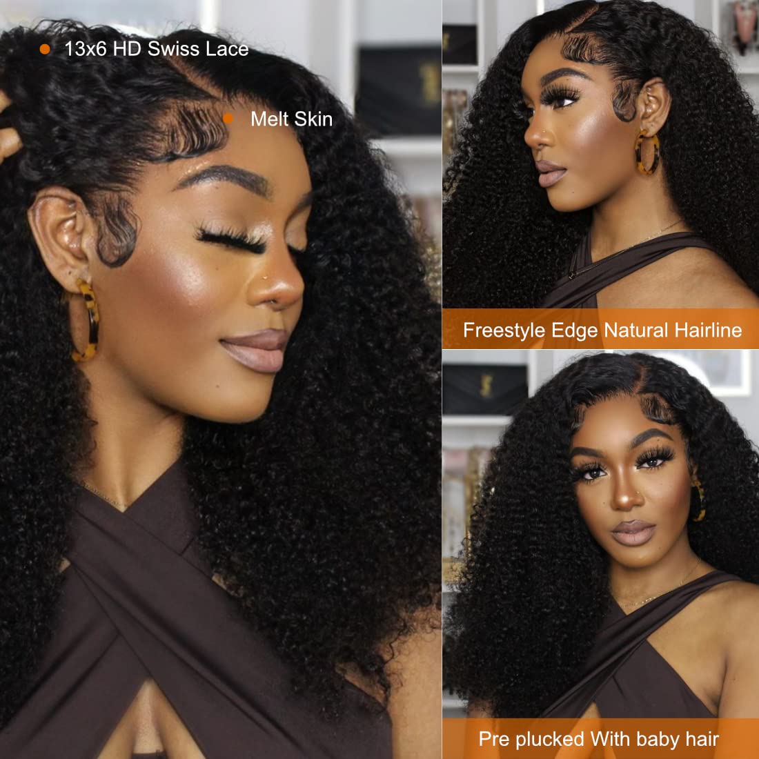 Ladoux HD 13x6 Kinky Curly Lace Front Wigs for Women 12A Brazilian Human Hair 180% Density Pre Plucked With Baby Hair Transparent Lace Frontal Wigs 30Inch Kinky Curly Wigs