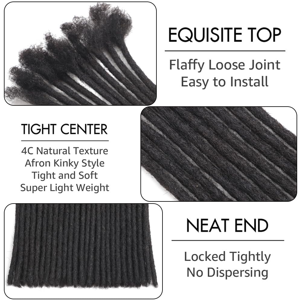 Dreadlock Extensions Human Hair 10-100 Strands 100% Full Handmade Permanent Loc Extension Human Hair for Women/Men/Kids Can Be Dyed Bleached Curled Twisted (0.4cm 1B, 4 inch 10 Strands)