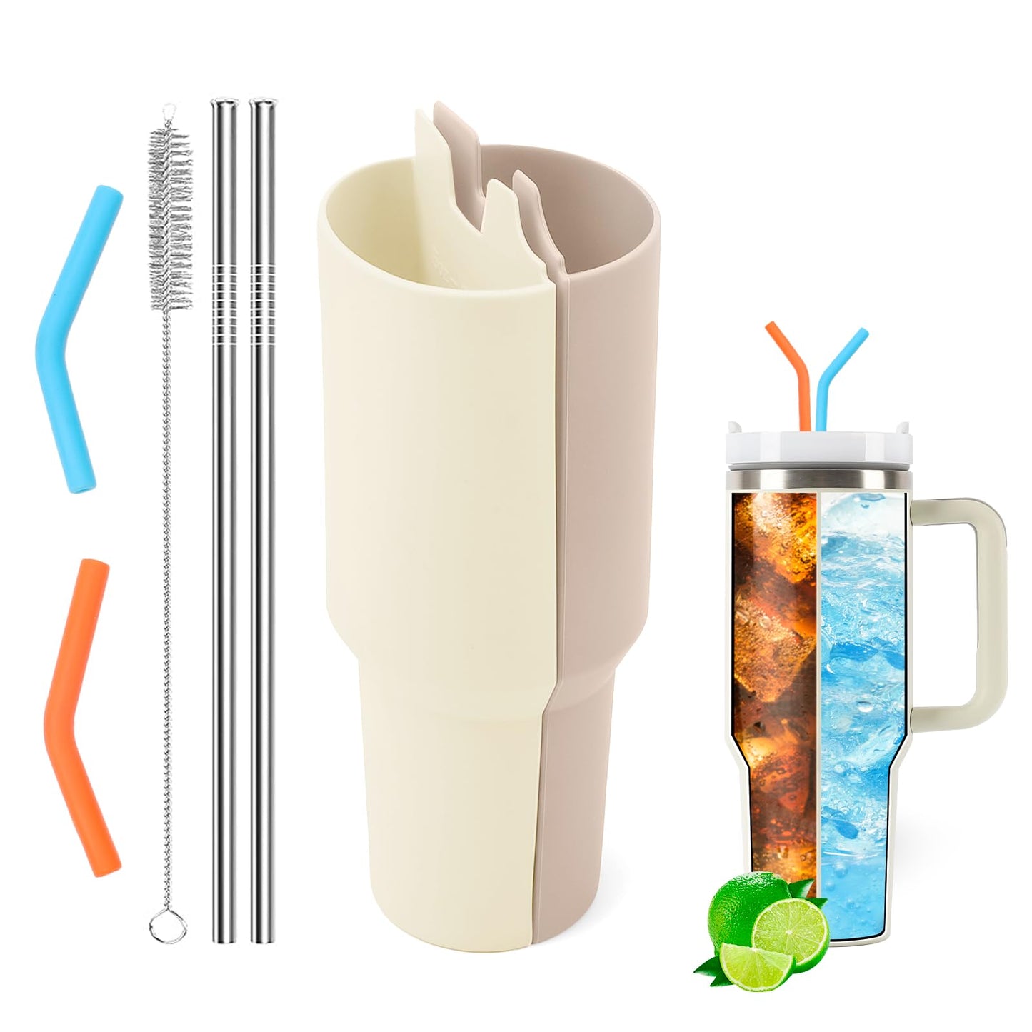 LittleHugs Silicone 2-in-1 Cup for Stanley Cup 40 oz compatible with Stanley Cup Accessories,Double Drinks Bag Fit Stanley Cups Dispense Different Beverages (Cream and Milky Coffee)