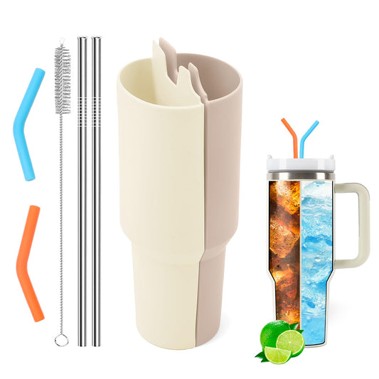 LittleHugs Silicone 2-in-1 Cup for Stanley Cup 40 oz compatible with Stanley Cup Accessories,Double Drinks Bag Fit Stanley Cups Dispense Different Beverages (Cream and Milky Coffee)