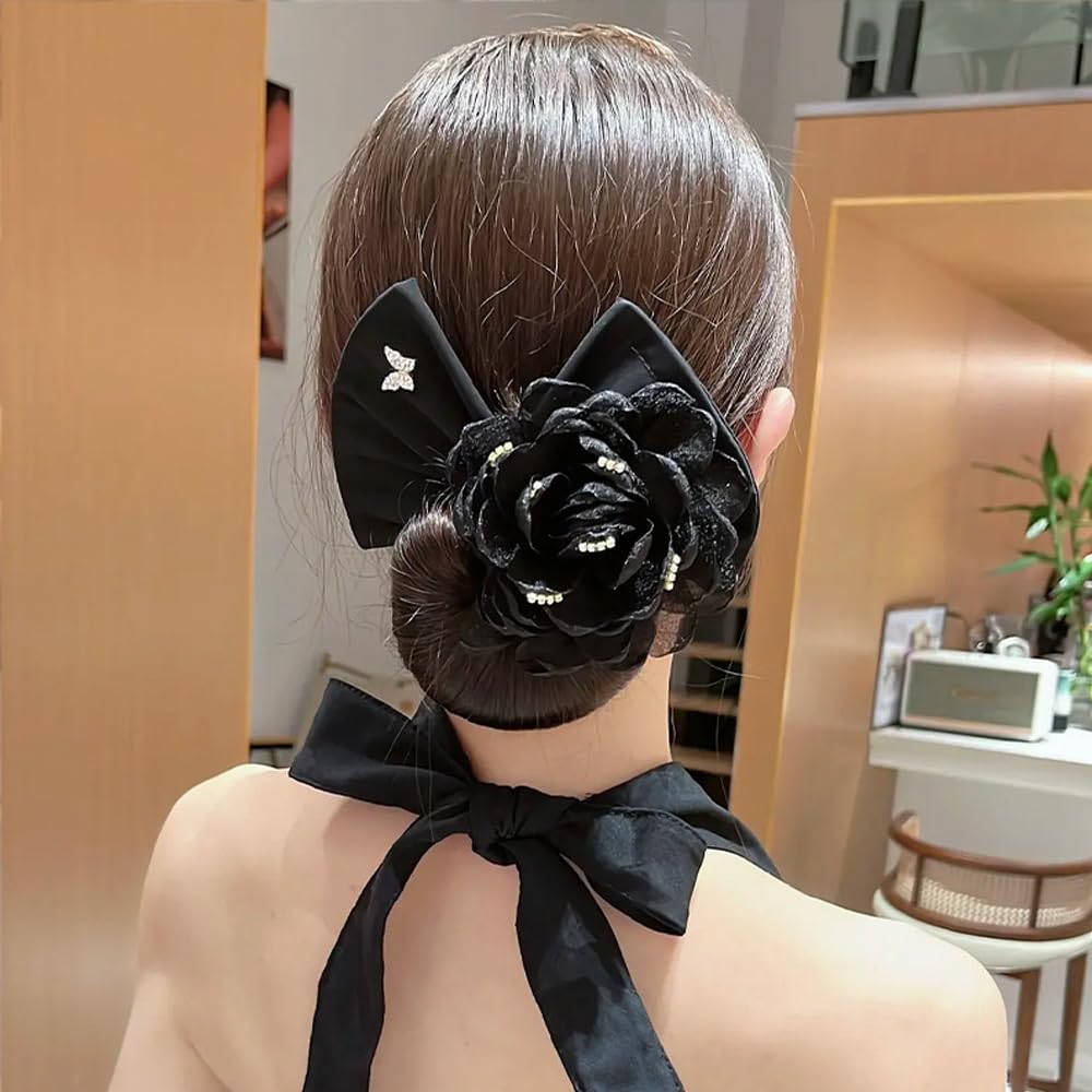 3 PACK Flexible Camellia Flower Hair Bun Makers for Women - Fashion Hair Wraps for Quick Buns, Twists, and Donut Styles