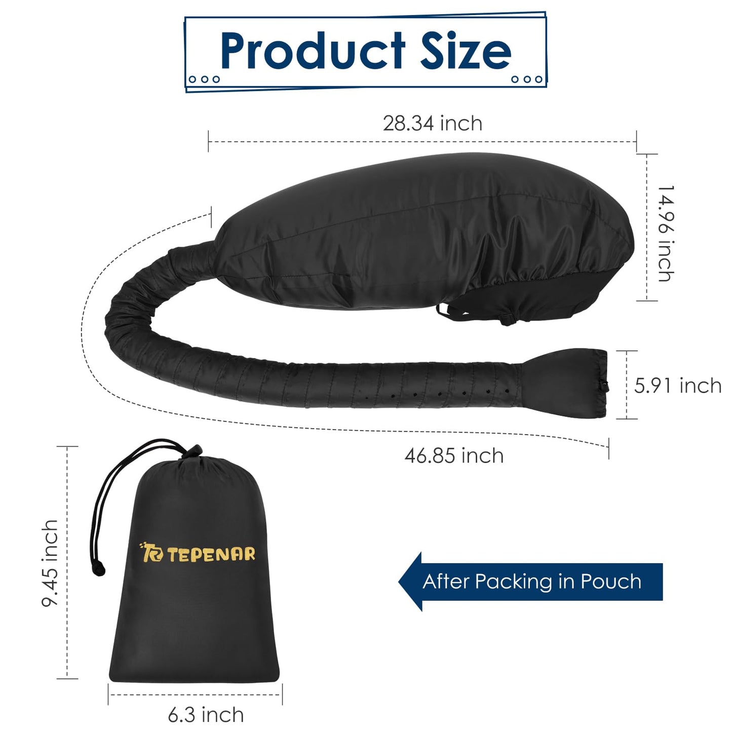 TEPENAR Bonnet Hair Dryer Attachment: Upgraded Extra Large Hooded Hair Dryer Adjustable Soft Blow Dryer Caps - Easy to Use for Natural Curly Textured Hair Care Styling Fast Drying