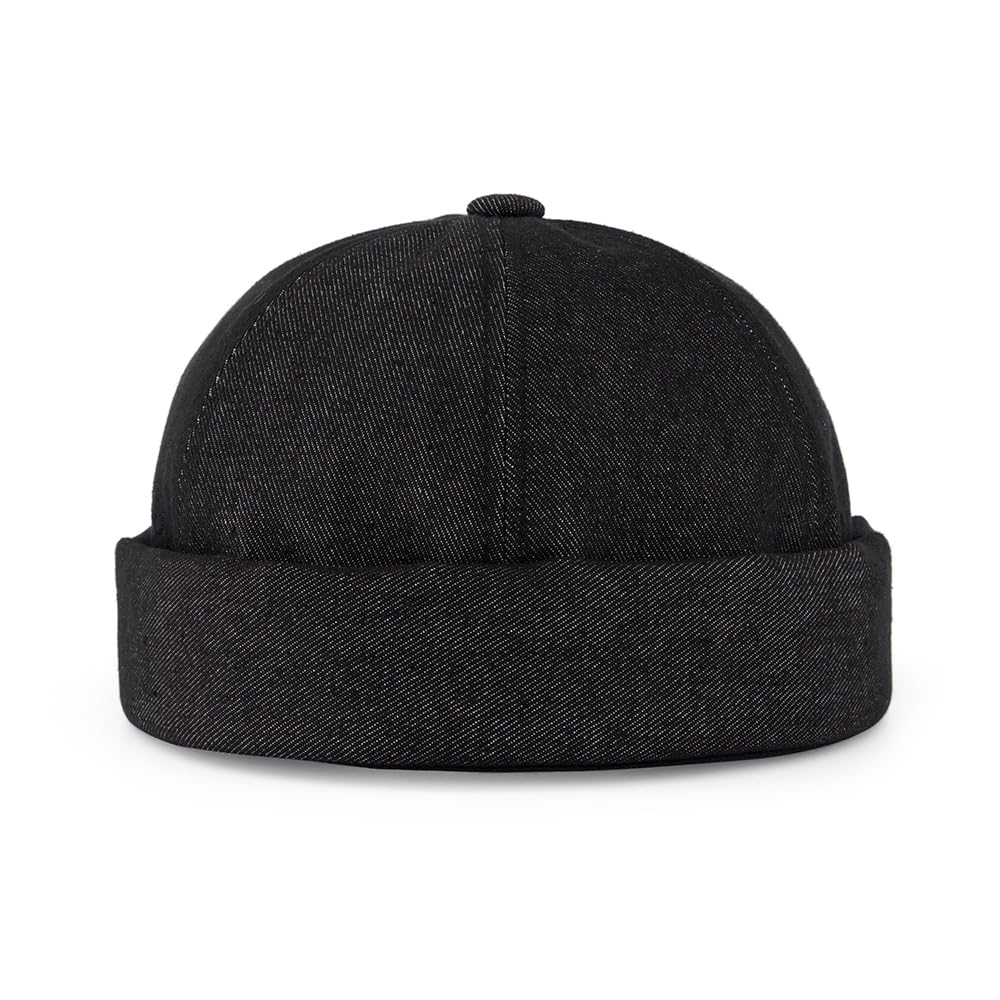 UNDERCONTROL Extra Large Oversized XXL Brimless for Big Head Hand Stitched Steel Label Adjustable Non Fade Denim Unisex Plus Size Korean XL Watch Cap (Denim Black)