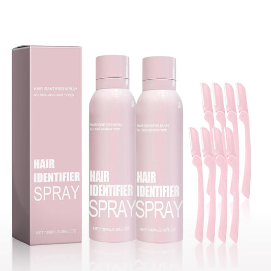 2pcs Hair Identifier Spray for Face Shaving, Skin Body Hair Identifying Spray With Razors,Hair identifier Spray for Face Dermaplaning, Moisturizing and Skin Care Dermaplaner Spray(Spray Plus Razor)