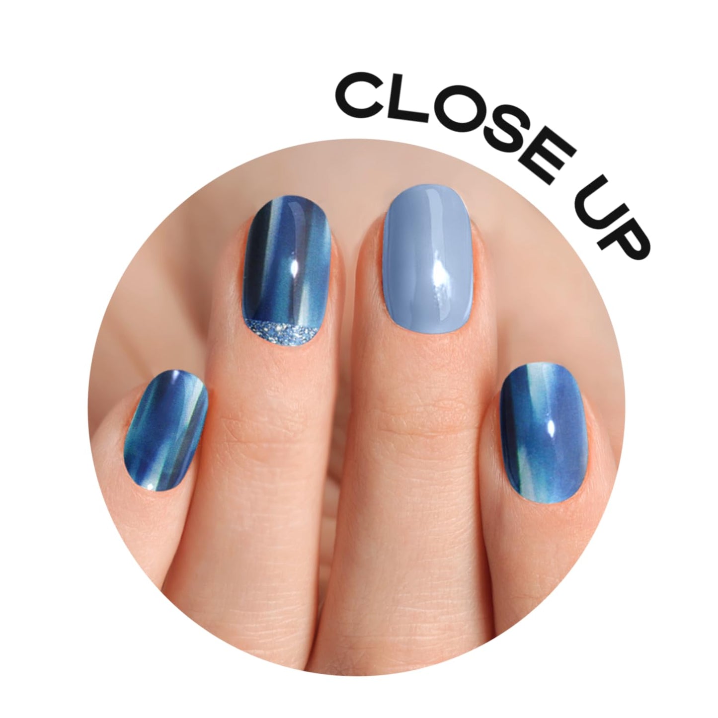 Adora Couture Semi Cured Gel Nail Strips with 30 Pieces, Salon Quality Nail Wraps for Women, Blue Glossy with Glitter UV Gel Nail Stickers, UV Light Required, England Royal