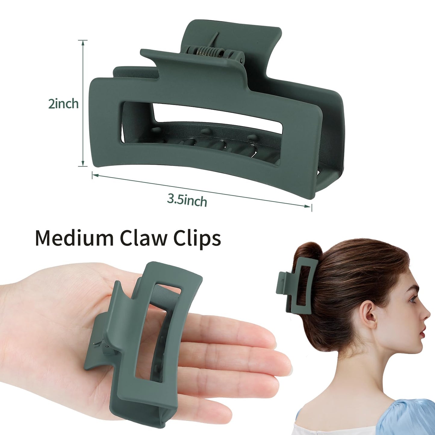 Sisiaipu 3.5 Inch Medium Hair Claw Clips 6 Pack Hair Clips for Women Square Claw Clips Rectangle Clips for Hair Banana Jaw Clips Hair Accessories for Girls -Neutral