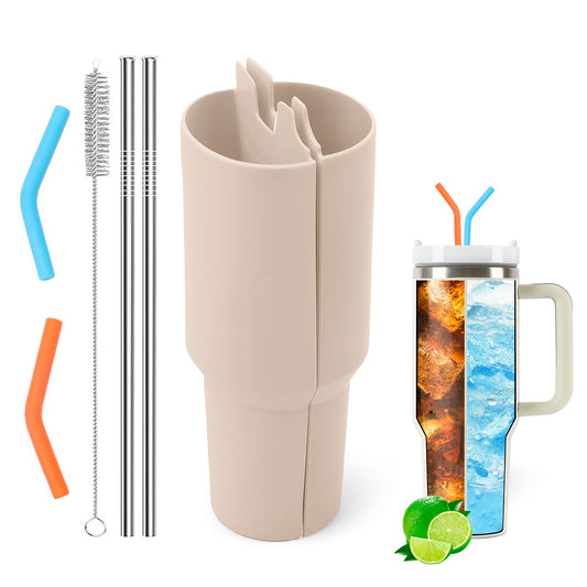 LittleHugs Silicone 2-in-1 Cup for Stanley Cup 40 oz compatible with Stanley Cup Accessories,Double Drinks Bag Fit Stanley Cups Dispense Different Beverages (Milky Coffee)