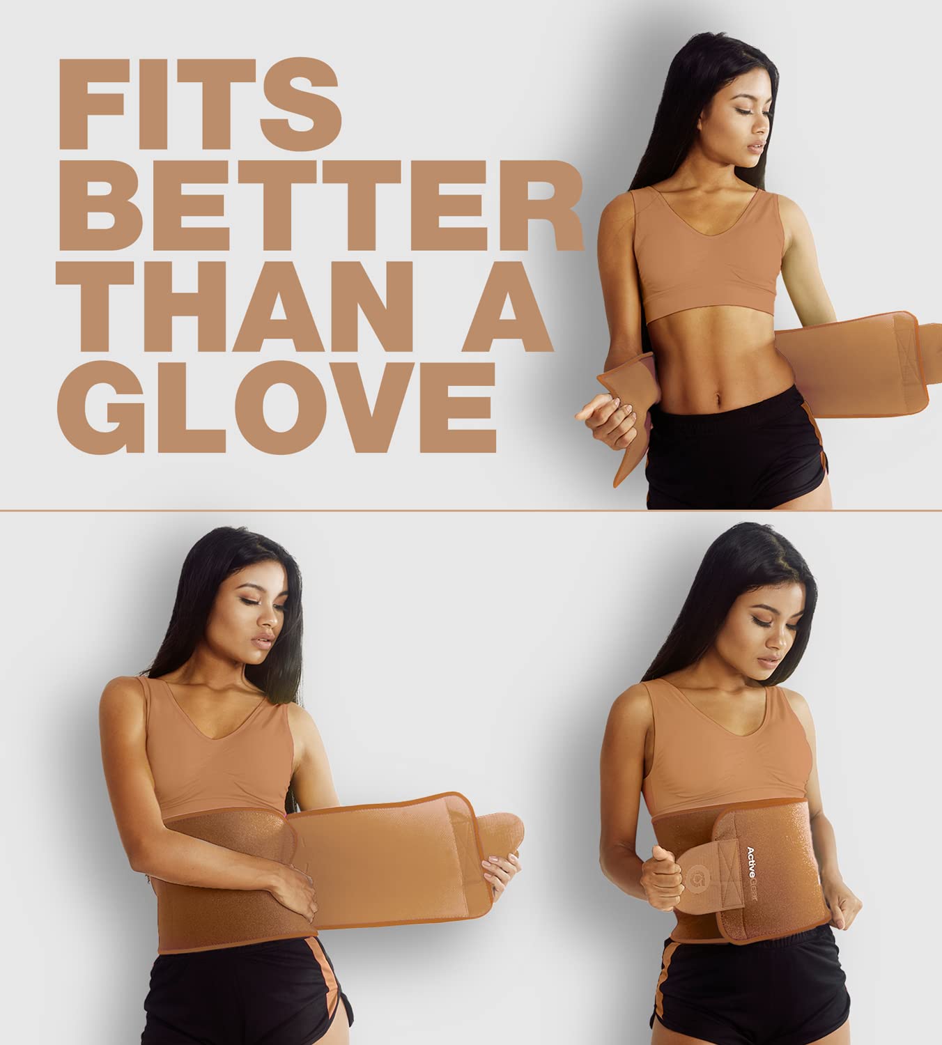 ActiveGear Waist Trainer for Women & Men – Skin Colored Sweat Band Waist Trimmer Belt for a Toned Look - Reinforced Trim and Extra Secure Fastening (Cinnamon, Medium: 8” x 42”)