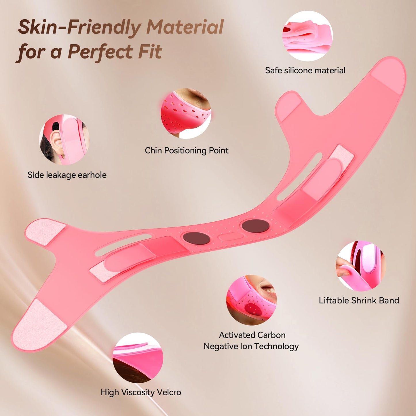 Reusable V Line Silicone Face Strap, Soft Silicone Chin Strap for Women 23-27 Inches (powdered)