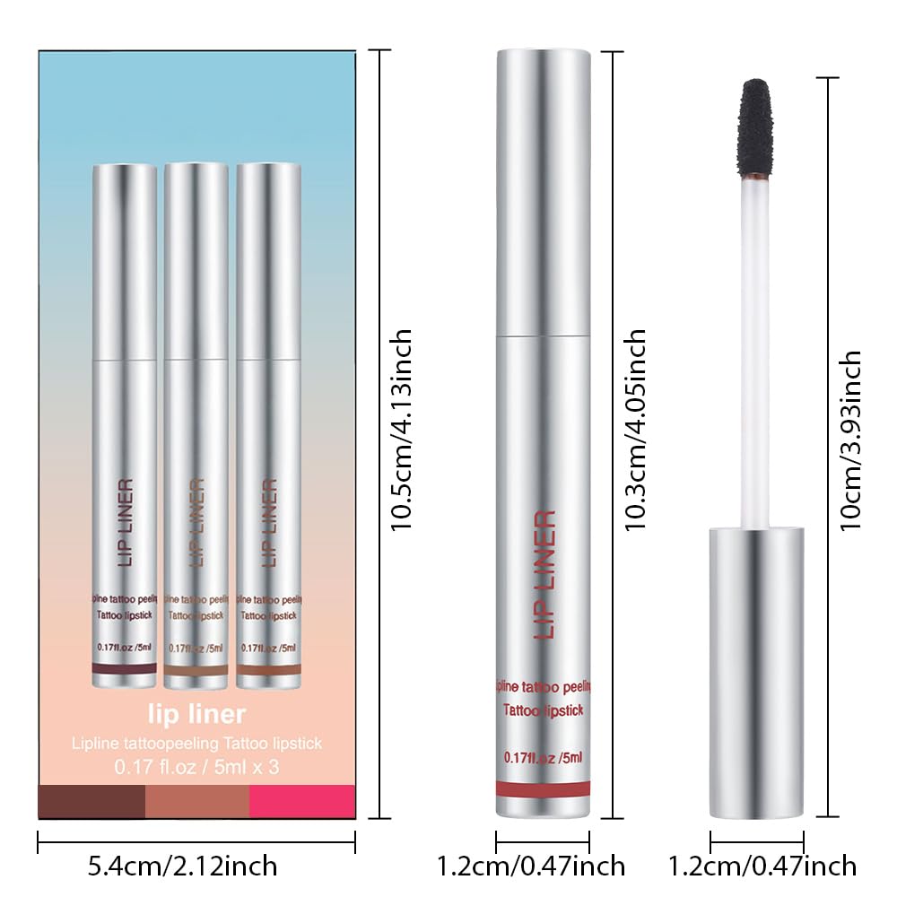 3Pcs Lips Stain Peel Off Set, Lip Liner and Stains Tint Long Lasting for Women, Waterproof Transfer-Proof Longwear Nude Lipstains, Create A Natural Lip Color, SetB