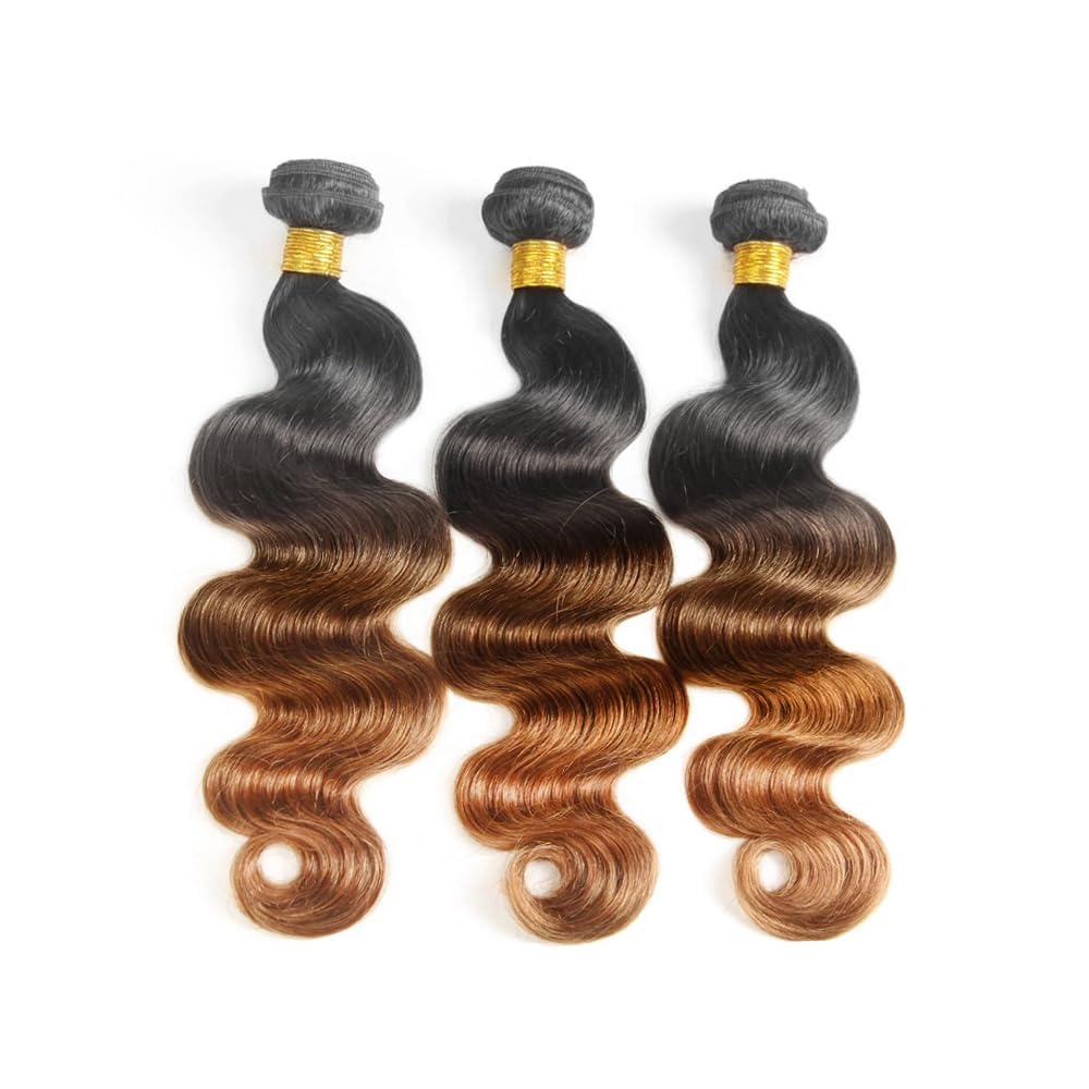 Habiliana Bundles Human Hair Body Wave Human Hair Bundles T1B/4/30 Omber Natural Chocolate Brown Human Hair Bundles Unprocessed Brazilian Virgin Hair Bundles Human Hair for Black Women
