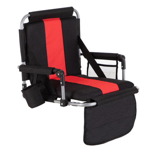GREEN PARTY Stadium Seat for Bleachers Portable Outdoor Floor Folding Stadium Chair with Armrest, Back Support, Cup Holder, Mesh Bag and Hide Hooks, Black Red