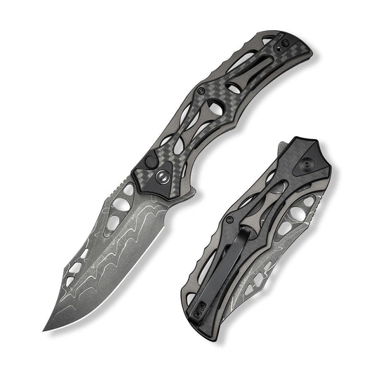 CIVIVI Pocket Knife for Men, Biophase Flipper Tactical Folding Knife, 3.48" Damascus Blade Aluminum with Carbon Fiber G-10 Handle, Lightweight Skeletonized EDC Knife for Camping Hunting, C23083C-DS1