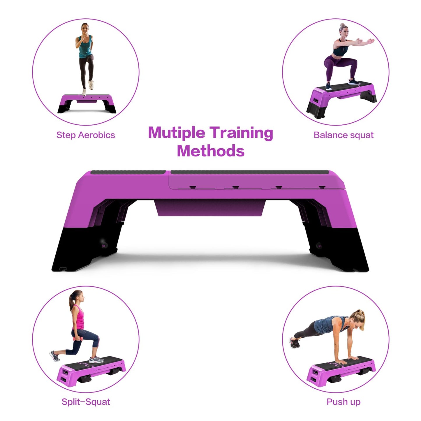 Modern-Depo Step Platform Cardio Exercise Equipment Workout Fitness Aerobic Deck Stepper with Resistance Bands Home Gym Adjustable Trainer Balance Board Dumbbell Bench