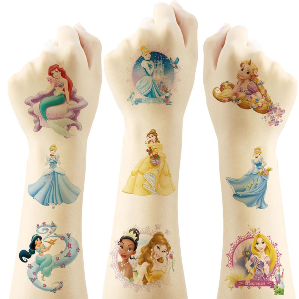 20 Sheets Princess Temporary Tattoos for Kids, Disney Princess Birthday Party Favors, Cute Cartoon Princess Decoration Sticker Gifts for Girl Boys Home Activity Class Prizes Carnival Christmas Rewards