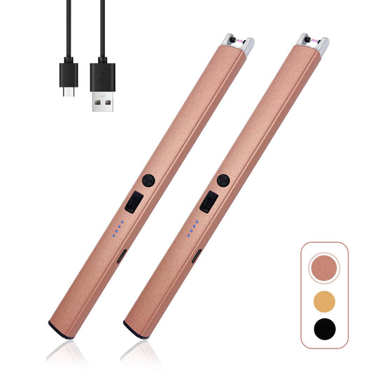 2 PCS Candle Lighter,Windproof Flameless Electric Lighter with LED Power Display ＆ Safety Switch, Upgraded Plasma USB Rechargeable Lighter for Birthday Camping BBQ (Rose Gold)