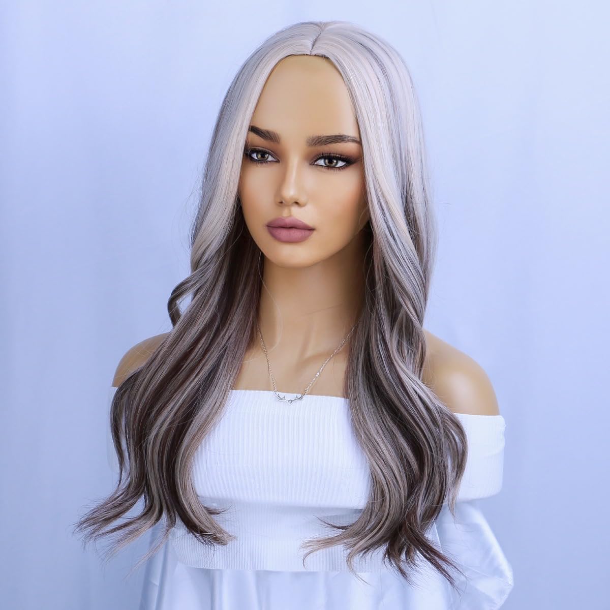 WTHCOS Blonde Mixed Brown Wig Long Wavy Hair Wig for Women Middle Part Wig Auburn Wig Heat Resistant Synthetic Hair Wigs for Daily Use Cosplay Wig With Wig Cap
