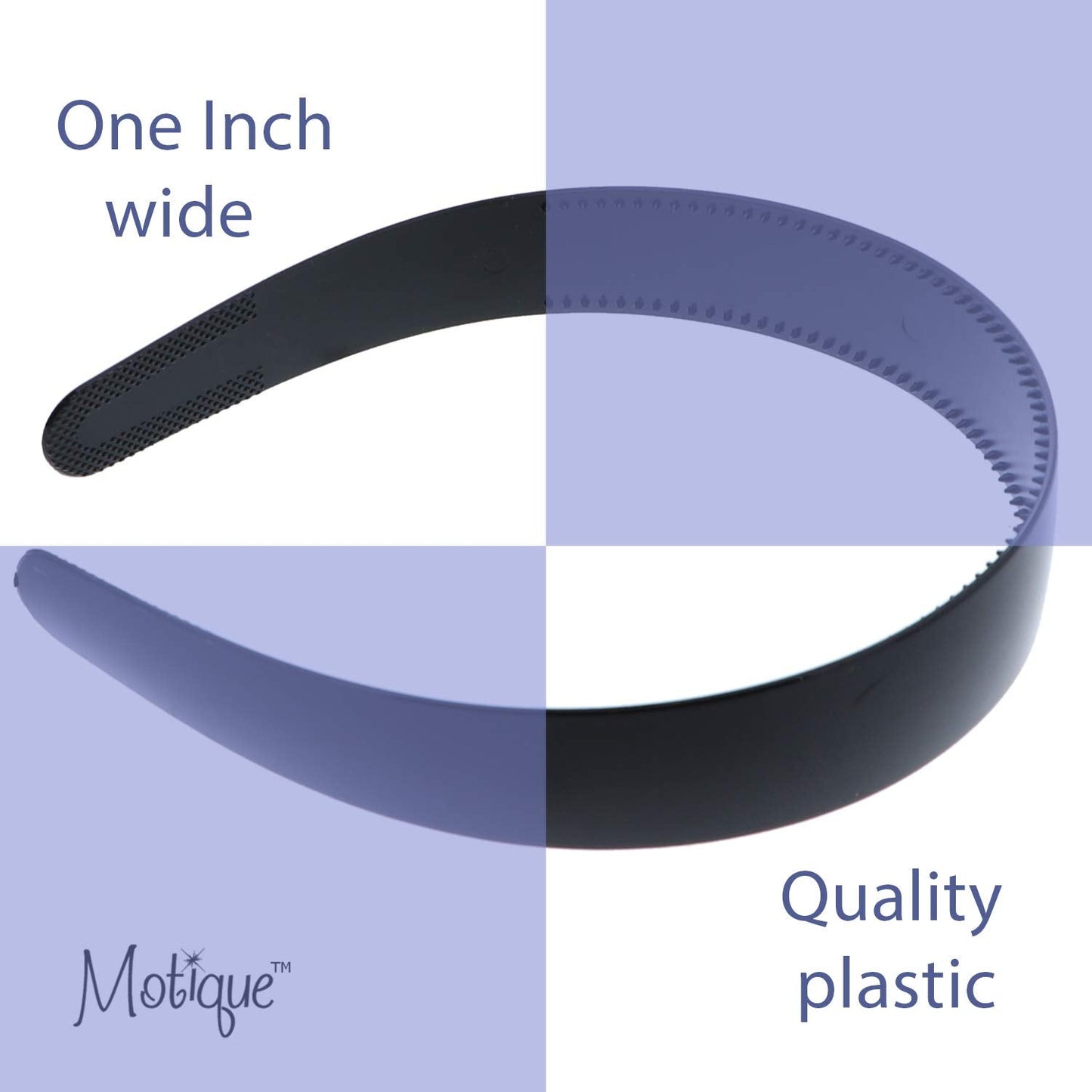 One Dozen 1 Inch Black Plastic Headbands with Teeth for Women and girls (Motique Accessories)