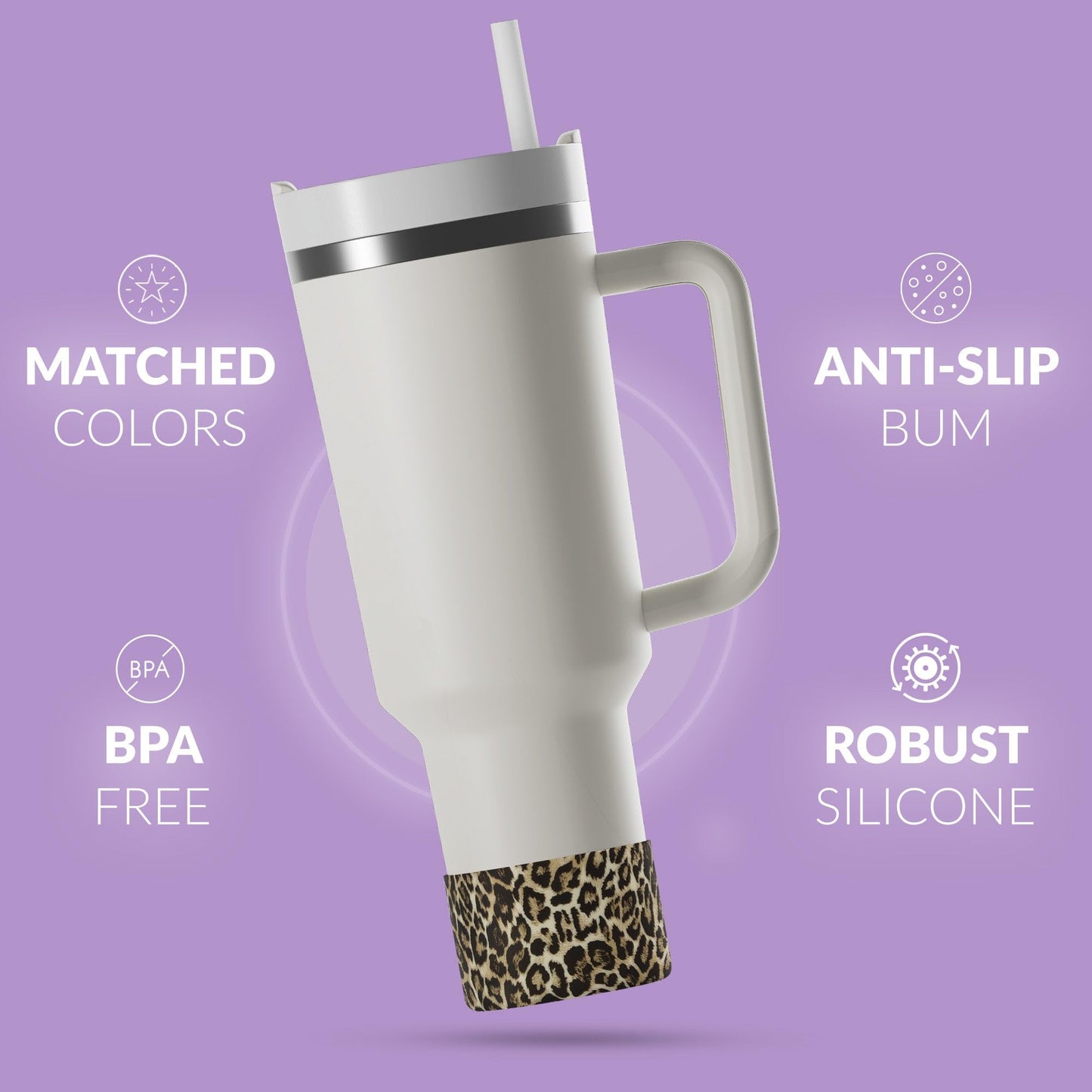 REUZBL Leopard Silicone Bottle Boot Sleeve for Stanley Tumblers 20-40oz, Hydro Flask Tumblers, Simple Modern Tumblers, Iron Flask Tumbler, Similar Tumblers, Tumbler Water Bottle Accessory