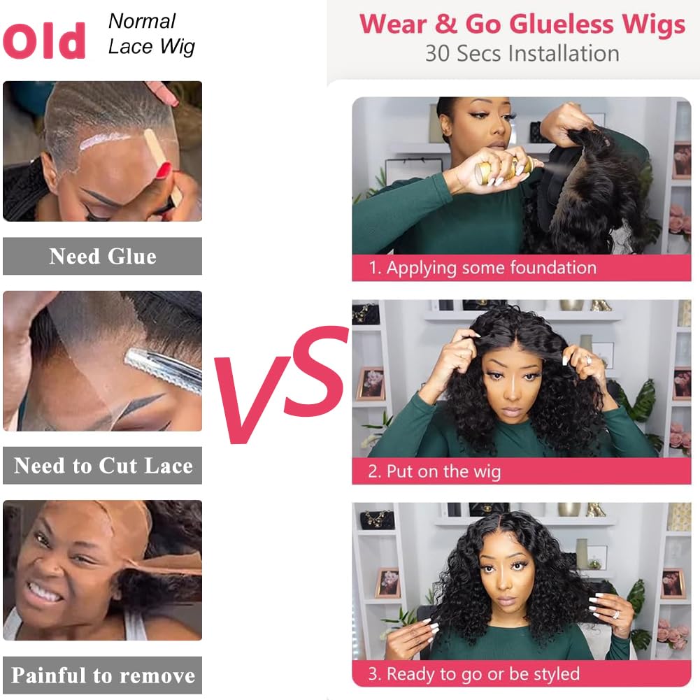 ACIWP Glueless Wigs Human Hair Pre Plucked Pre Cut Wear and Go Deep Wave Lace Front Wigs Human Hair for Beginners Upgraded No Glue Pre Cut 5x5 Hd Lace Closure Wigs for Black Women Human Hair 26 Inch