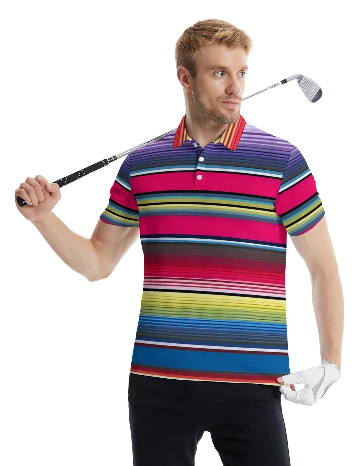MSCPZH Mens Golf Shirts Mexican Golf Polo Shirts for Men Short Sleeve Polo Shirts Golf Mens Polo Pink