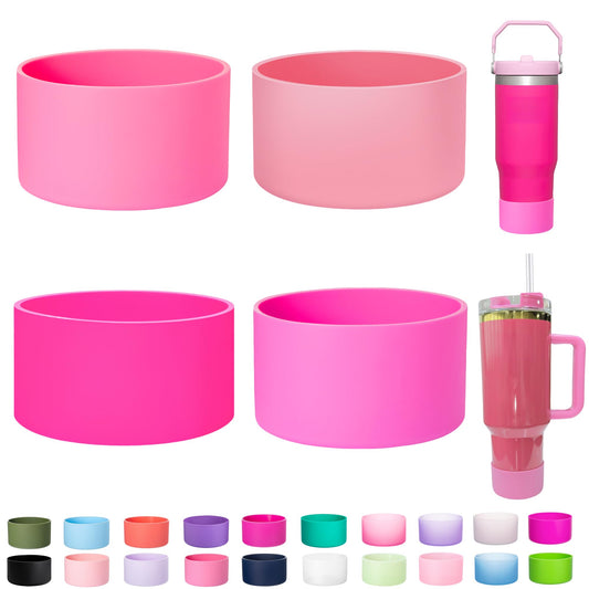 LONPARRY 4-Pack Silicone Boot for Stanley Cup Quencher IceFlow Rubber Bottom Sleeve Protector for Stanley Tumbler Car Travel Cup Bottle Bottom (Babie Pink+Rose+Baby Pink+Rouge Pink)