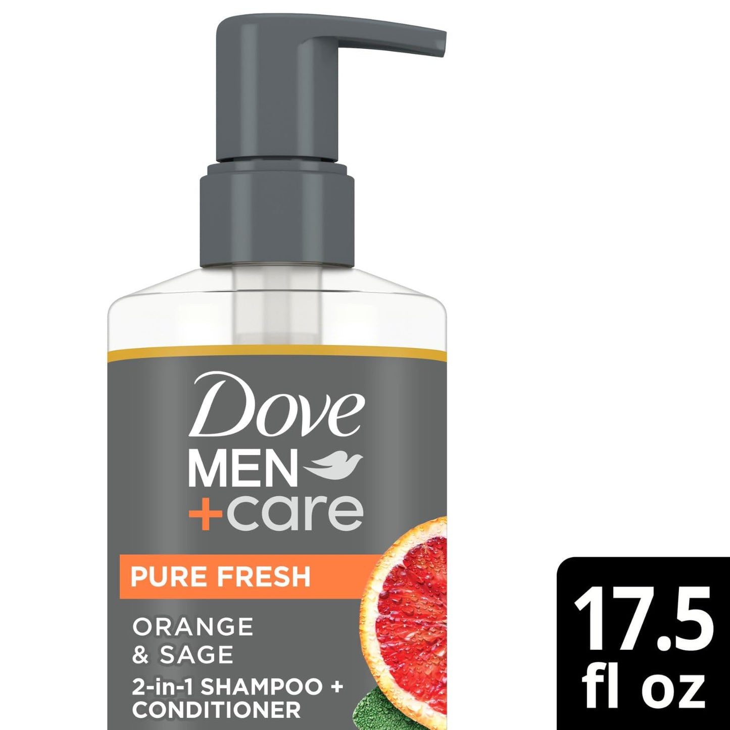 Dove Men+ Care 2-in-1 Shampoo & Conditioner, Orange & Sage, Pure Fresh – Men’s Shampoo & Conditioner, Sulfate-Free, with Zinc & Vitamin C for Strong, Healthy Hair, 17.5 Oz (Pack of 4)
