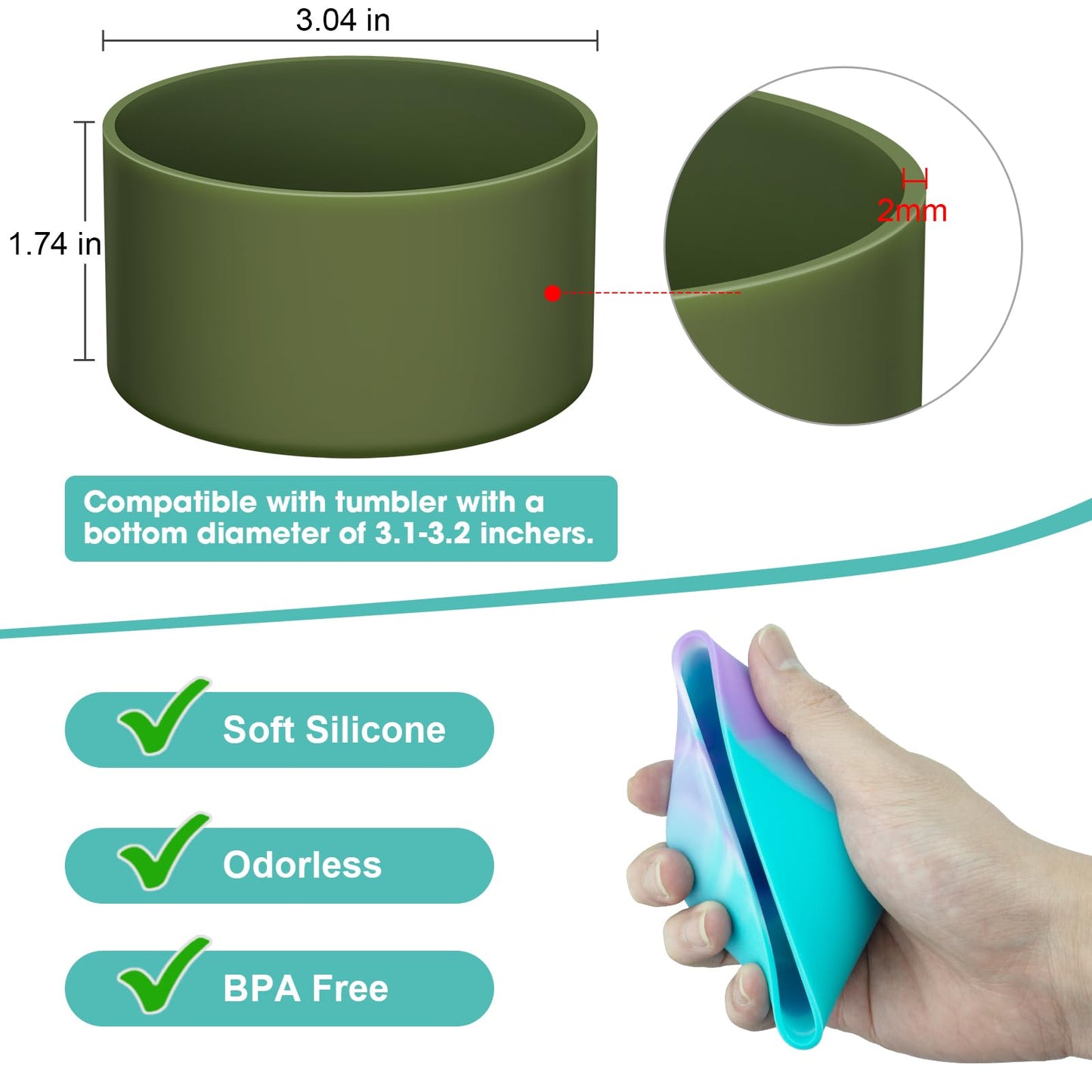 Upgrade 2PCS Protective Silicone Boot Bumper for Stanley Quencher Adventure 40oz 30oz IceFlow 20oz 30oz Tumbler, Water Bottle Bottom Sleeve Cover Accessories for Stanley Mug Cup(Army Green)