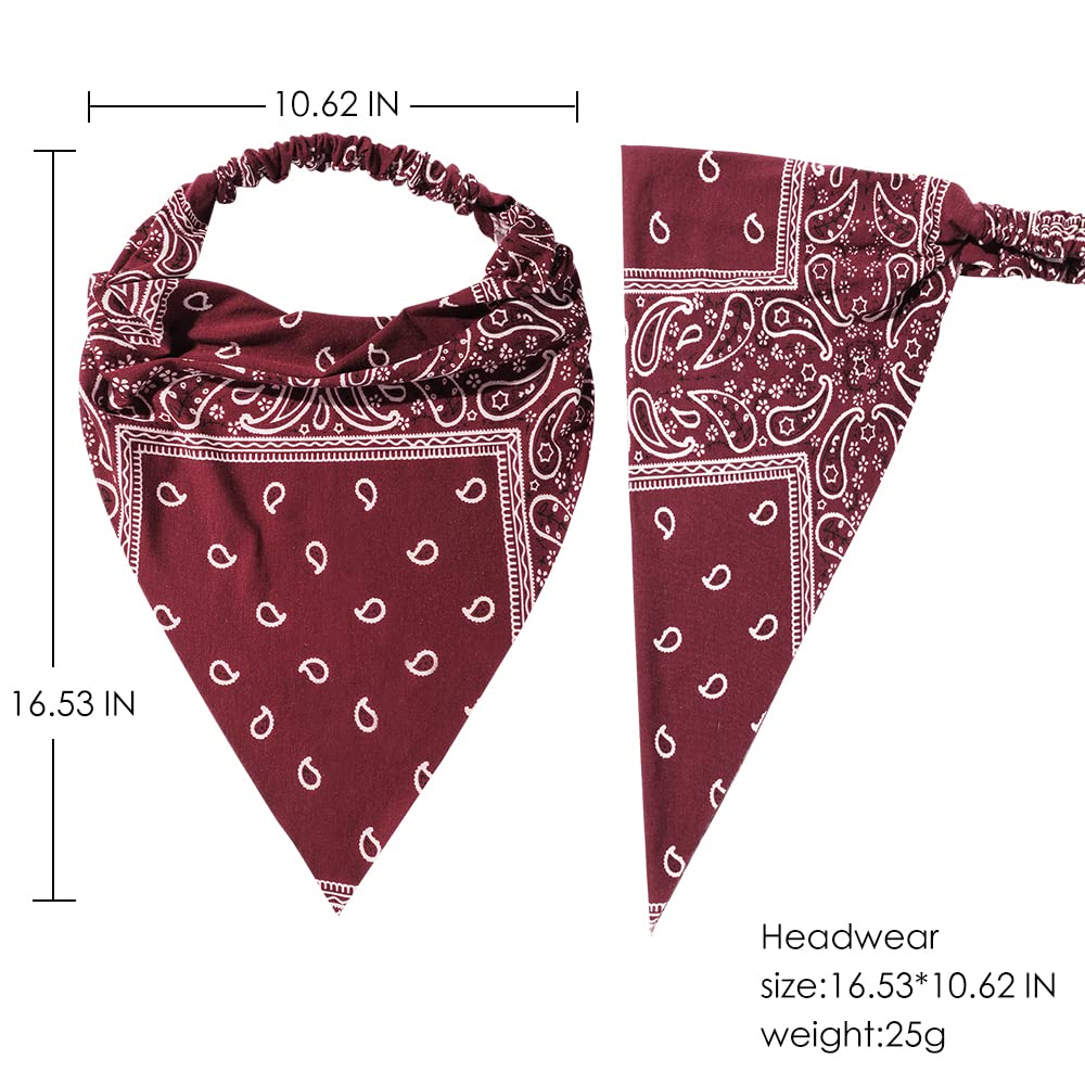 6 Pack Hair Scarf Headband for Women - Elastic Hair Kerchief Large Boho Triangle Bandana Head Scarf with Clips Non Slip Paisley Print Headbands Hair Scarves for Teen Girls