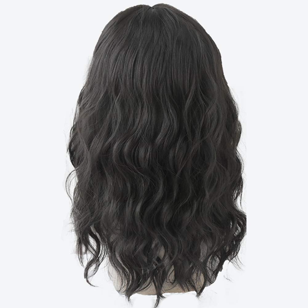 URCGTSA Wavy wigs with Bangs for women Party Wigs Natural Looking Heat Resistant Fiber Hair Color Wavy hair osplay Daily Part Wig for Women Full Hair Straight Wigs (Black brown)