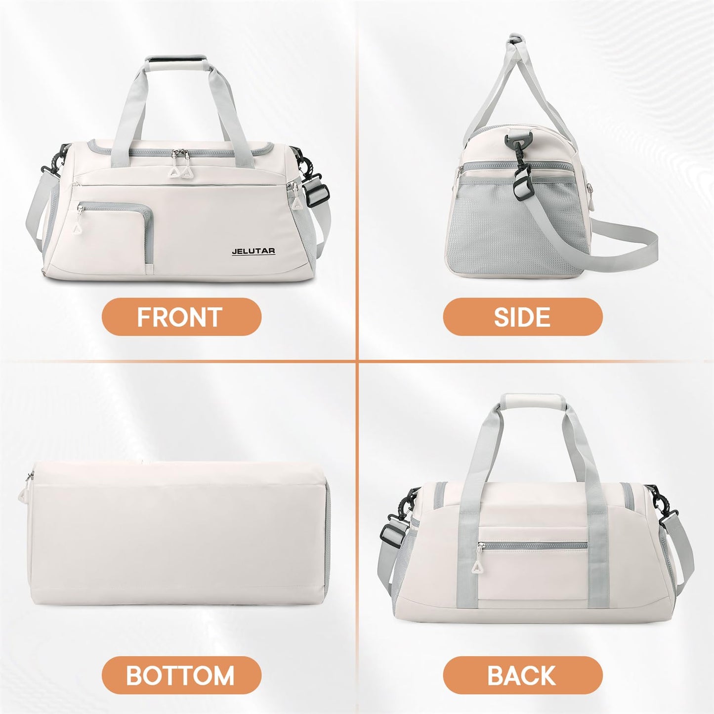 Gym Duffle Bag for Women - JELUTAR Small Carry on Travel Tote Bags Weekender Bags for Personal Item/Sports Gear with Shoe Compartment&Wetproof Pocket (Beige)