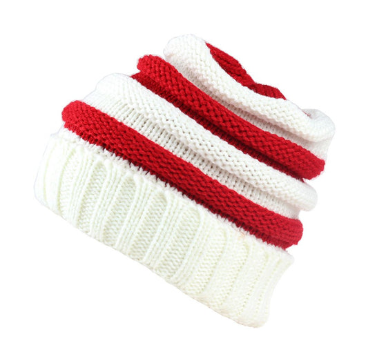 SVEN HOME Soft Slouchy Beanies Knit Warm Winter Unisex Cap Thick Women's Men Hat Christmas hat (White/Red)