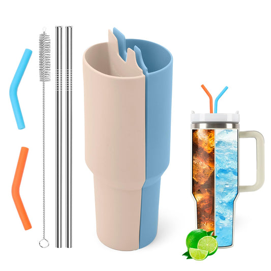 LittleHugs Silicone 2-in-1 Cup for Stanley Cup 40 oz Compatible with Stanley Cup Accessories,Double Drinks Bag Fit Stanley Cups Dispense Different Beverages,Milky Coffee and Blue