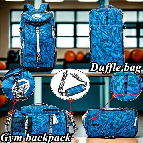 Gym Duffle Bag Backpack with Shoe Compartment,4 ways Travel Backpack for Women and Men,Multi-Functional Weekender bag with Waterproof Layer&Laptop Compartment for Fitness, Travel,Camping(Black)