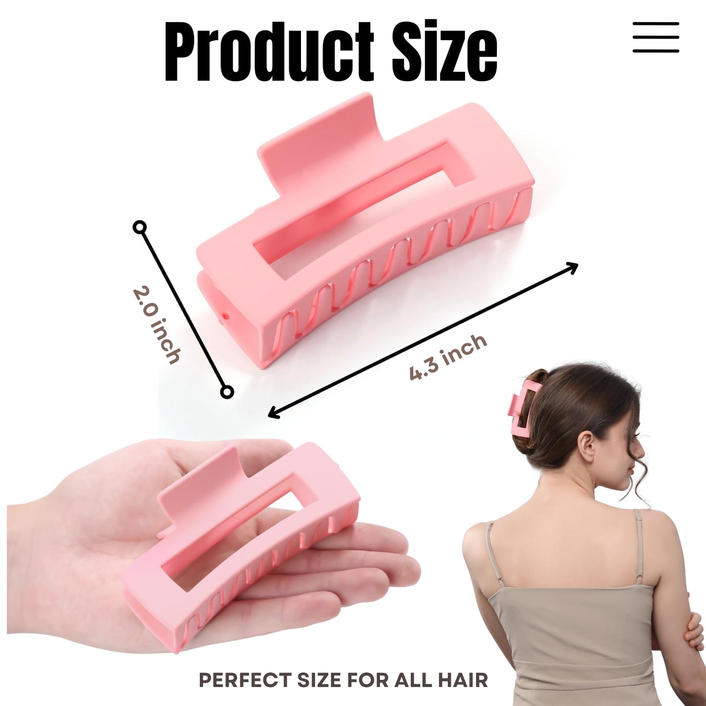 12 Pcs Pink Large Square Hair Claw Clips for Women, 4.3-Inch Matte Rectangle Claw, Strong Hold Non-slip Hair Clips for Thick & Thin Hair