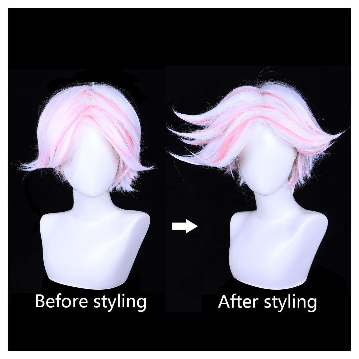 FantaLook Short White and Pink Cosplay Wig for Women Halloween Costume