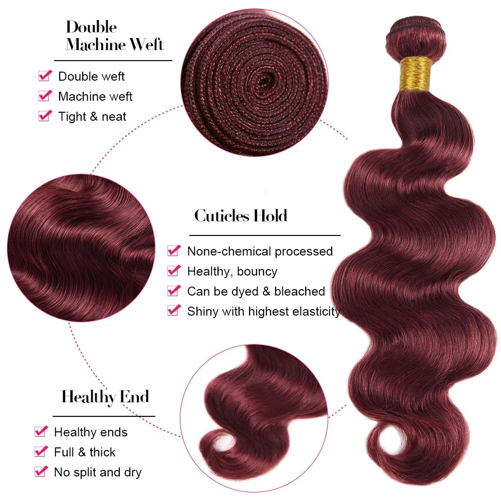 30 30 30 Inch Vinmdonm 99J Human Hair Bundles Burgundy Body Wave Bundles Brazilian Unprocessed Virgin Hair 3 Bundles 99J Body Wave Bundles Wine Red Bundles Remy Hair Extensions