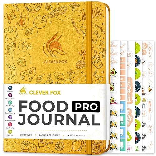 Clever Fox Food Journal Pro – Diet & Wellness Planner for Women & Men – Weight Loss Diary with Calorie Tracker – Food Log for Tracking Meals, Exercise & Weightloss - Undated, 7" x 10" Amber Yellow