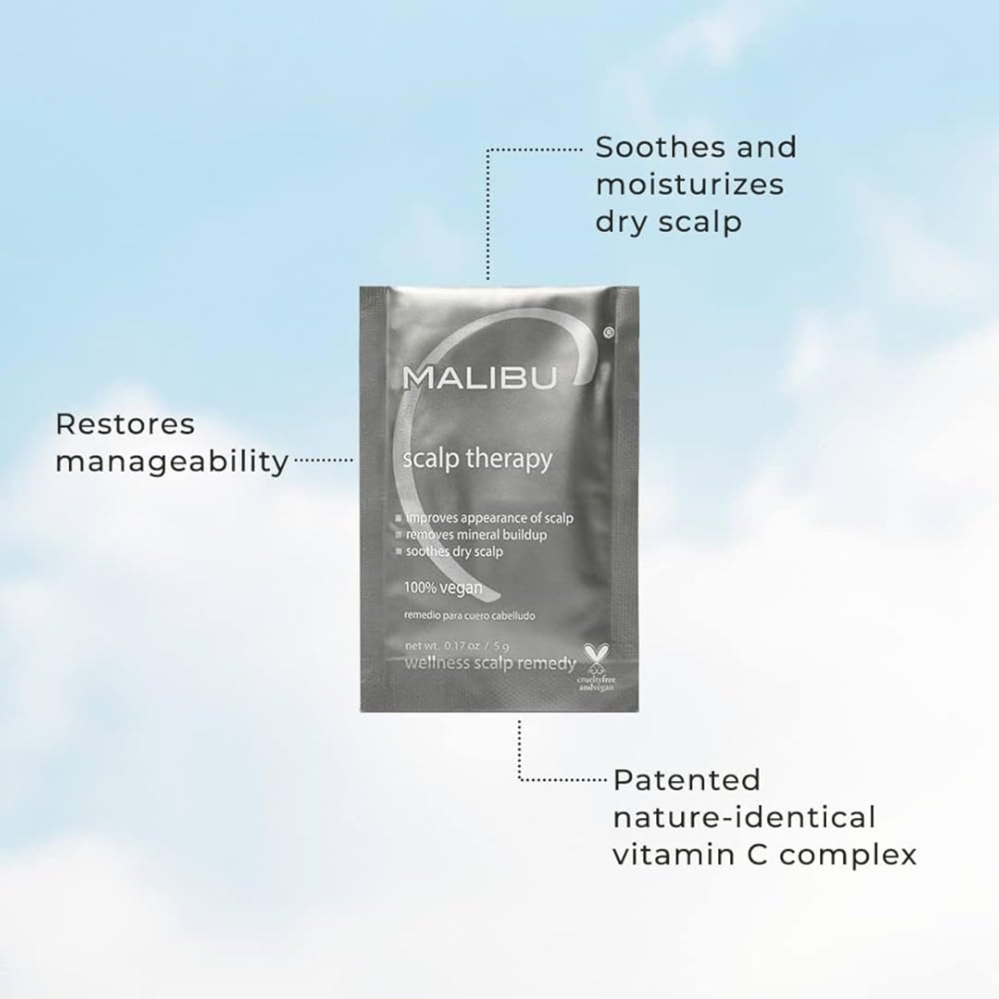 Malibu C Scalp Therapy Wellness Remedy – Dry Scalp Treatment to Soothe and Moisturize Dry Skin with Vitamin C and Zinc Gluconate – Restores Manageability (12 Packets)