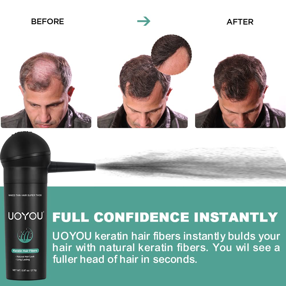 BLACK Hair Fibers for Thinning Hair 27.5g Bottle with Applicator | Undetectable & Natural Keratin Hair Fibers Concealer for Hair Loss for Men and Women | Hair Building Fibres Powder [BLACK Hair Fiber]