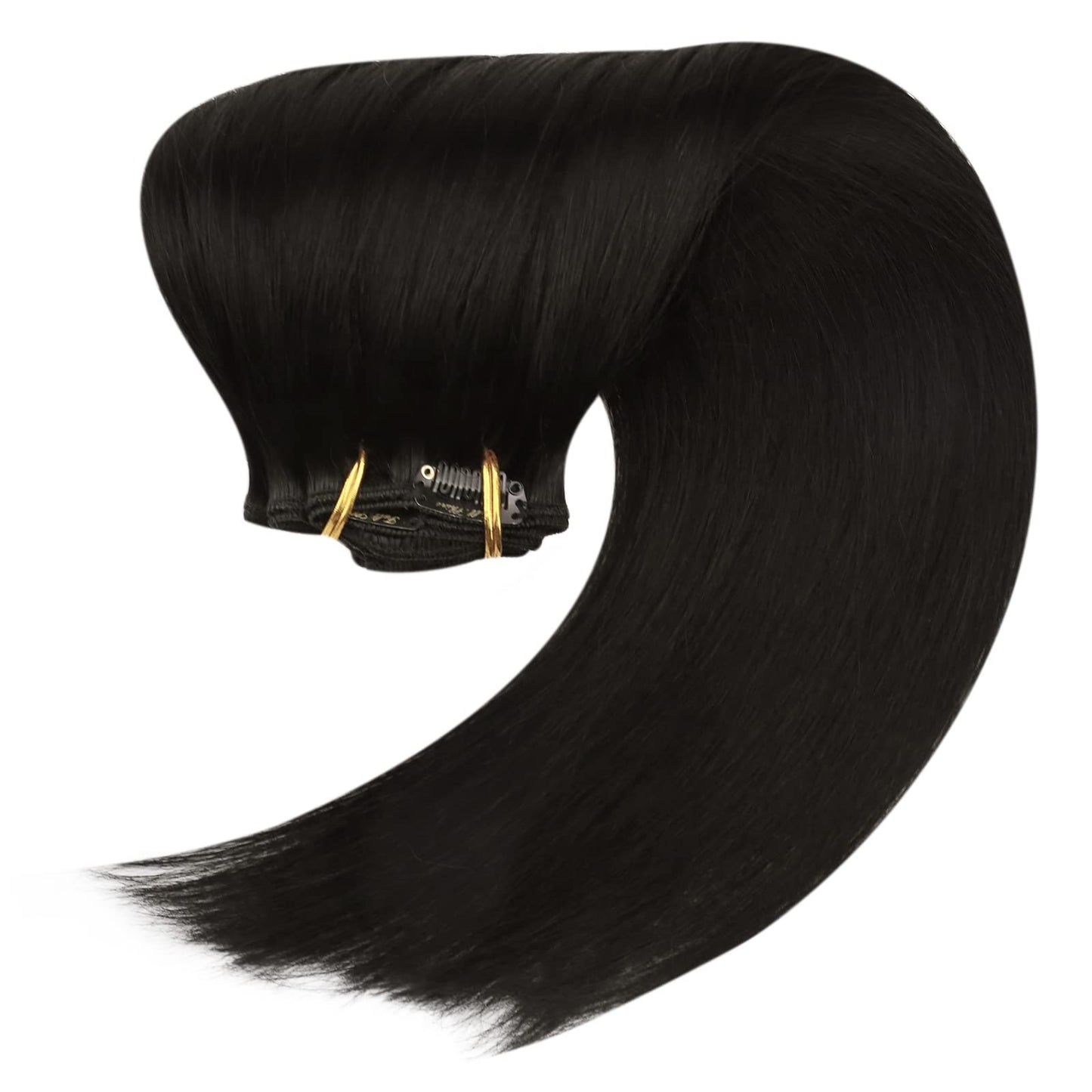 Full Shine Clip in Hair Extensions Real Human Hair Black Thick Human Hair Clip in Extensions Black Clip in Hair Extensions Black Women Full Head Extra Volume 16 Inch 7 Pcs 135 G