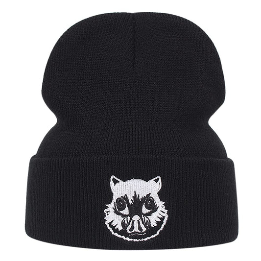 Winter Hashibira Inosuke Knit Hat Demon Slayer Embroidery Cartoons Pig Warm Outdoor Ski Knitted Skullies Beanie Unisex