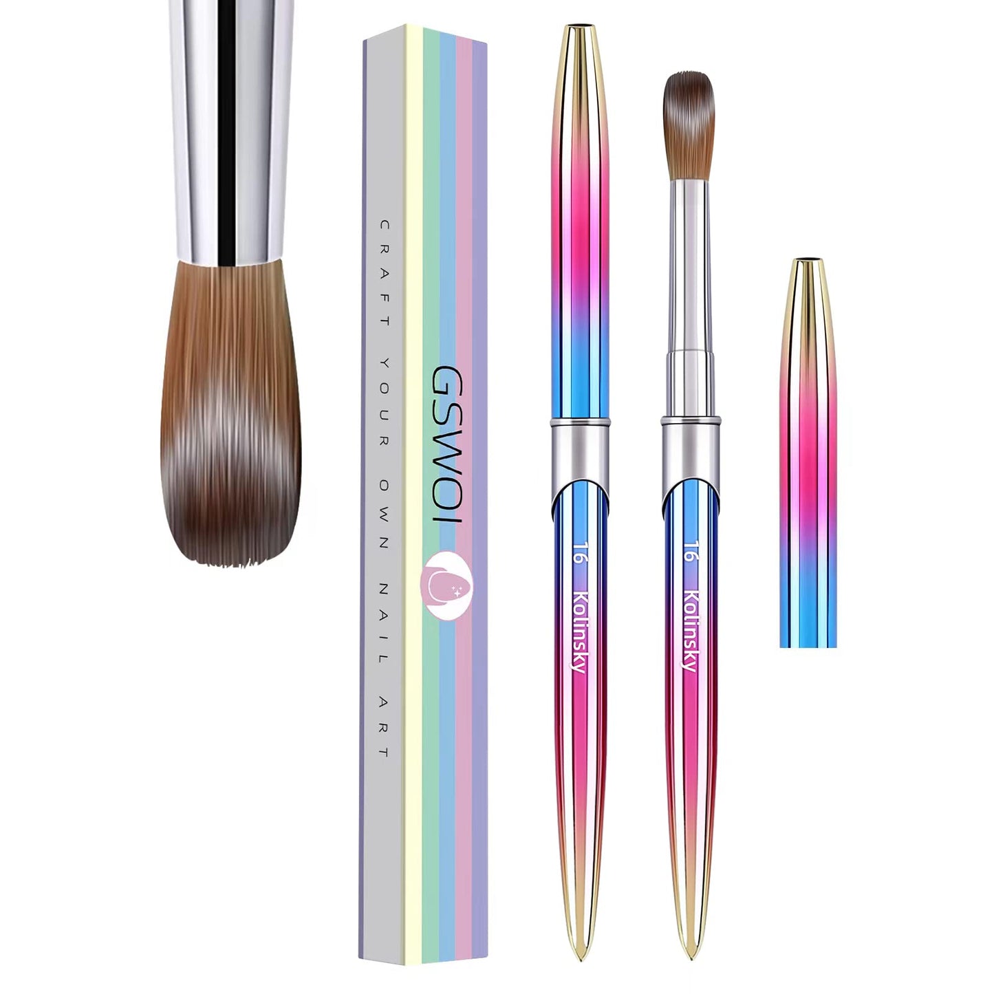100% Kolinsky Acrylic Nail Brush Size 16,Pure Handmade Round Shape Nail Brushes For Acrylic Application,Professional Nail Art Brush Manicure for Women (#16)