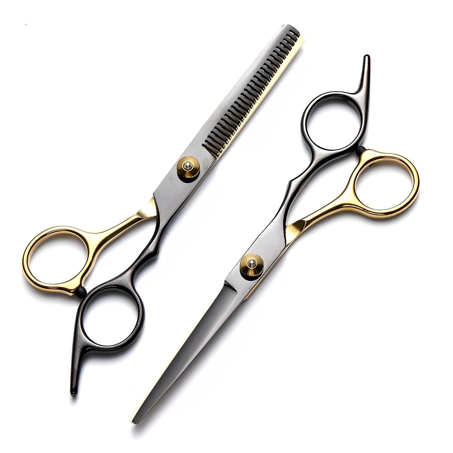 Hair Cutting Scissors Kit 11PCS, Hair Scissors Professional Haircut Scissors Japanese Stainless Steel Hair Shears, Thinning Shears, Haircut Accessories in Leather Case for Salon/Home (Black - Gold)