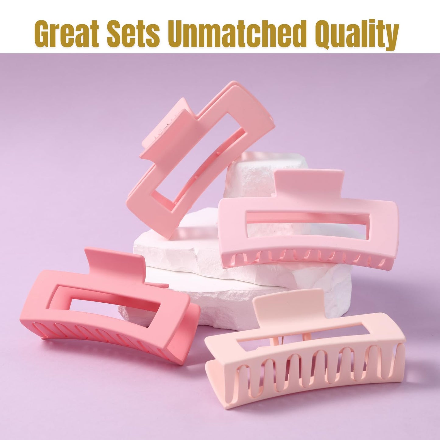 12 Pcs Pink Large Square Hair Claw Clips for Women, 4.3-Inch Matte Rectangle Claw, Strong Hold Non-slip Hair Clips for Thick & Thin Hair