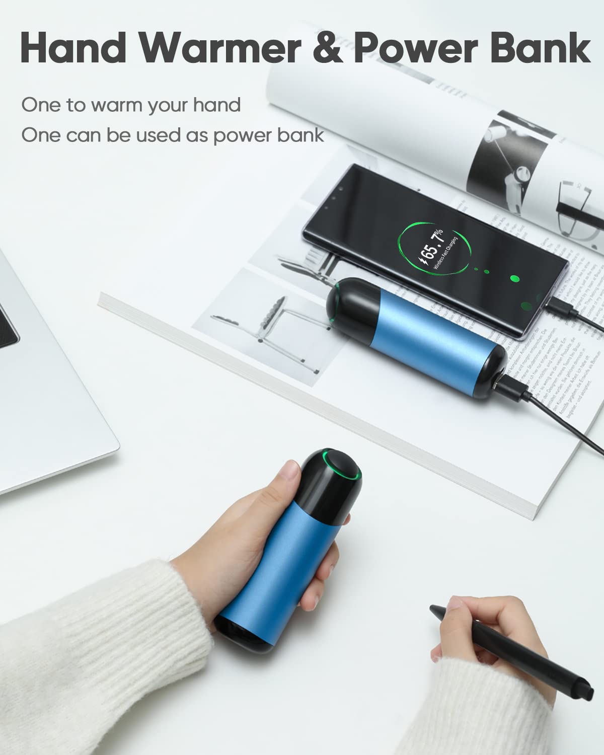 2-Pack Hand Warmers Rechargeable, 8000mAh Electric Portable Pocket Heater, 360° Heating Electric Hand Warmers, Portable USB-C Hand Warmers Power Bank for Outdoors, Camping, Golf, Raynauds, Gifts