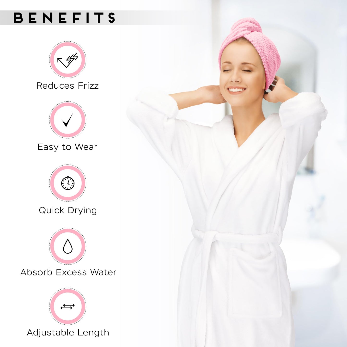 SimpleField 2 Pack Microfiber Hair Towel Wrap for Women, Anti Frizz Quick Drying Hair Turban for All Hair Style, Absorbent and Lightweight (Pink)