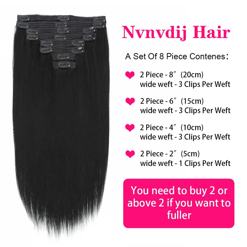 Clip in Hair Extensions Real Human Hair, 16inch 120g 8Pcs, 1 Jet black, Remy Human Hair Extensions Clip ins for Women, Natural Human Hair