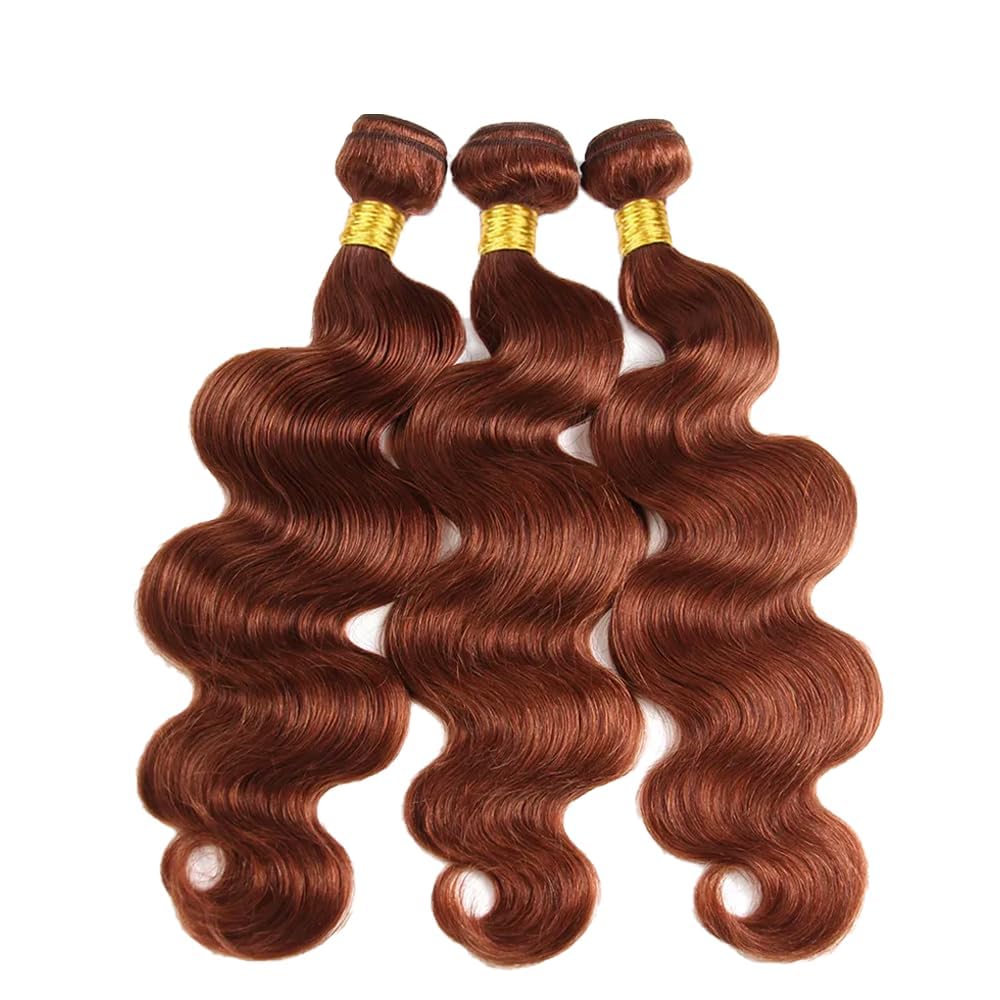 32 32 32 Inch AuokMar Hair Brown Body Wave Bundles Human Hair Color #33 Human Hair Bundles Peruvian Virgin Remy Hair 3 Bundles Reddish Brown Body Wave Bundles Hair Extensions
