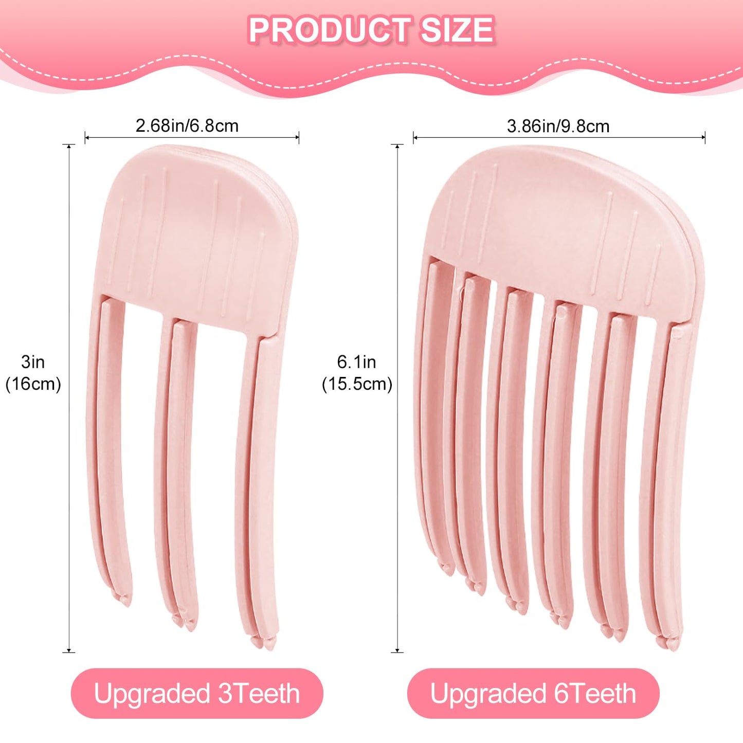 2PCS Volumizing Hair Root Clips for Fluffy Bangs, Wind Shaping Comb for Men and Women,No Crease Hair Lifting Clip for a Natural Puffy Lazy Hairstyle,Easy High Crown Volume Tool (Pink, 3-teeth+6-teeth)